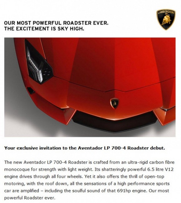Lamborghini Aventador LP700-4 Roadster, presentación inminente
