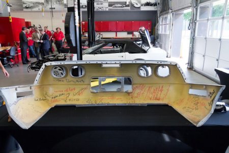 Restoration is underway on the 1 millionth Corvette, a 1992 convertible, that was damaged in the sinkhole that opened up beneath the National Corvette Museum, in Bowling Green, Ky., on Feb. 12, 2014. Completion of the project is scheduled for September.