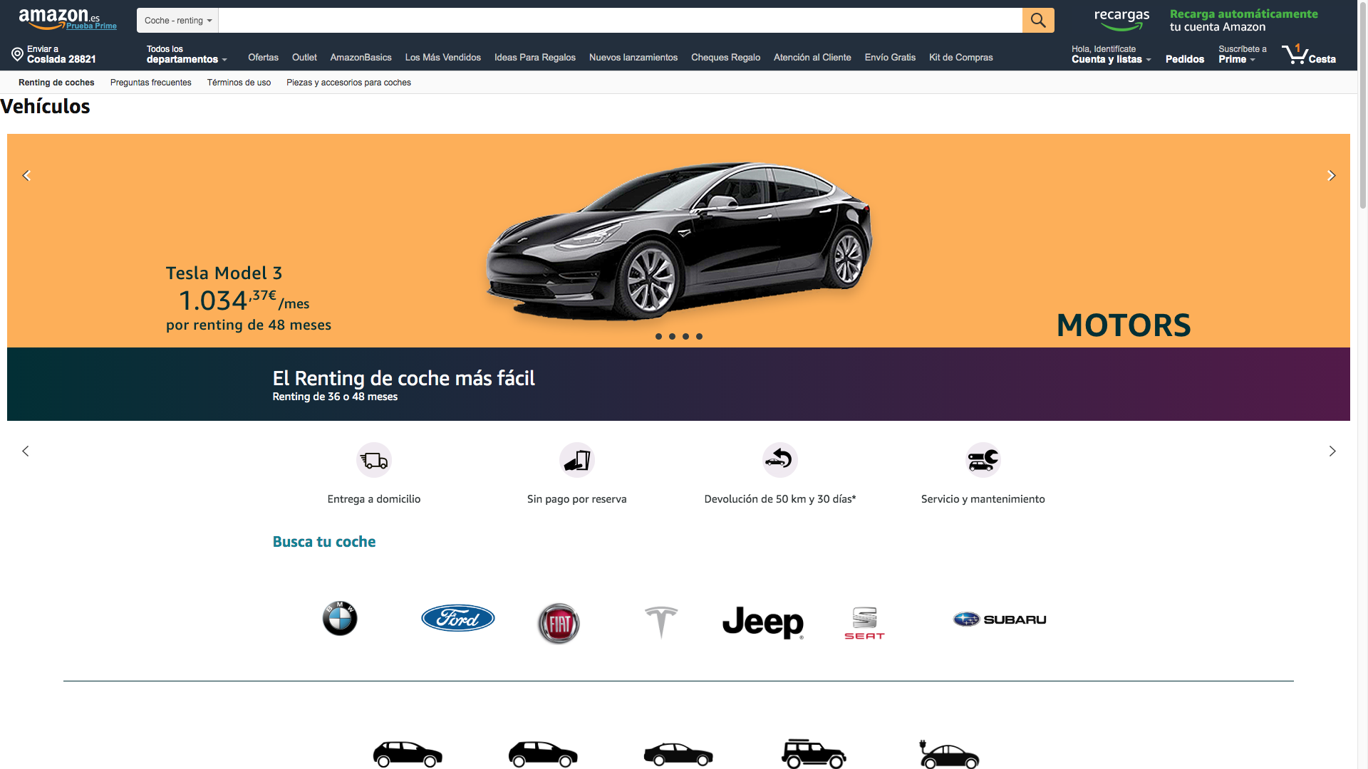 Amazon también entra en el negocio de renting de coches: Con entrega gratuita en la puerta de tu casa