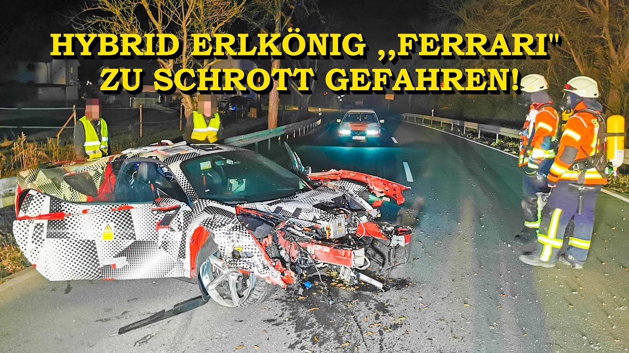 Hochpreisiger Ferrari Hybrid Erlkönig bei nächtlichem Crash zerstört - |Feuerwehr im Einsatz] -