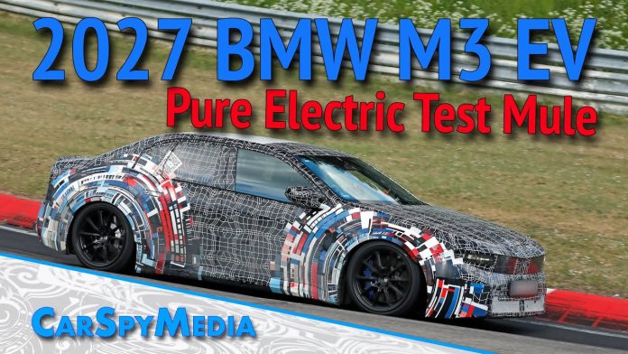 2027 bmw m3 pure electric ev test mule prototype caught on a fast lap at the nürburgring